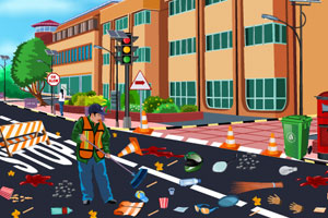 《环卫工人清扫道路》游戏画面1